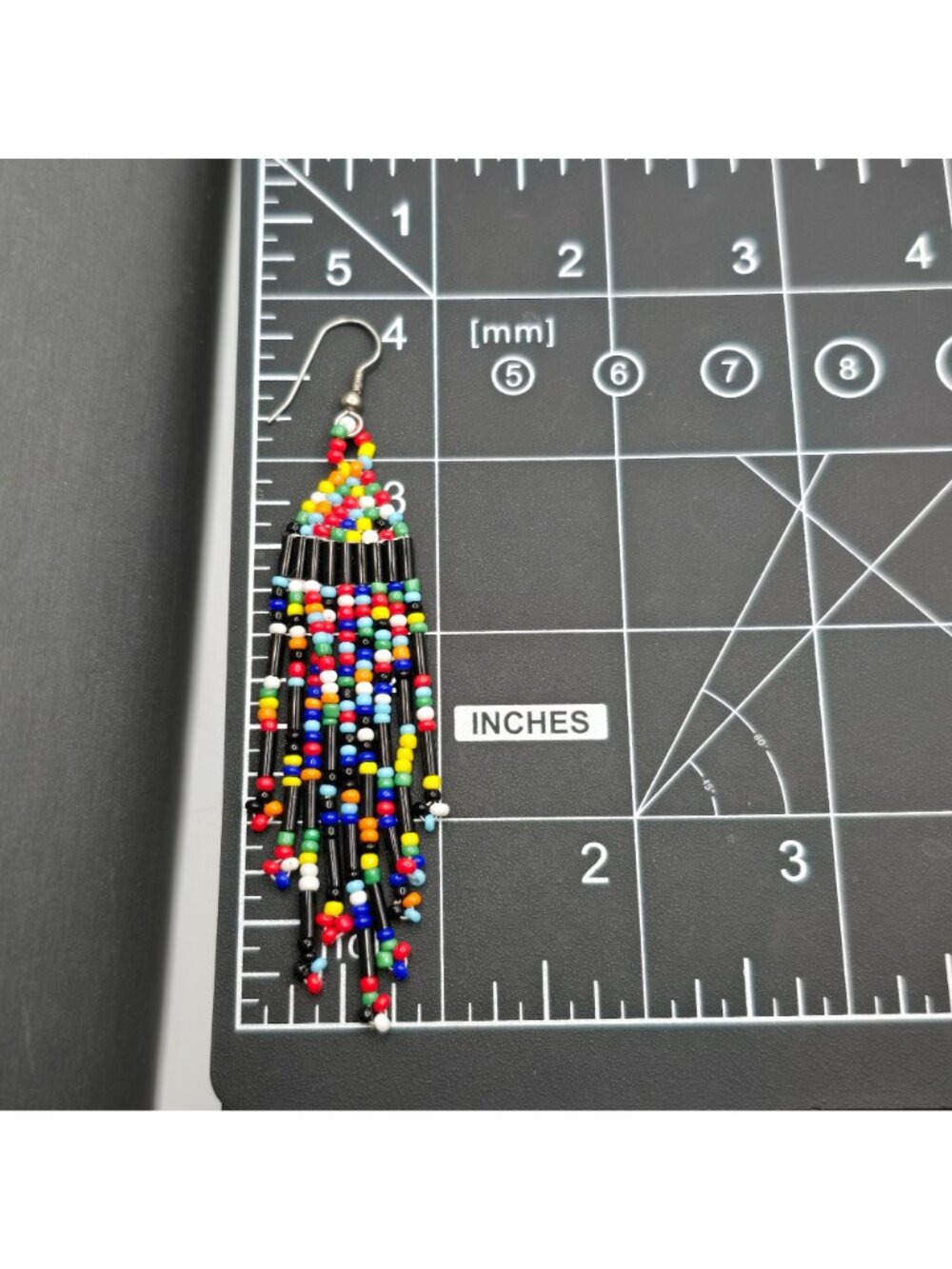 VTG Southwestern Beaded Fringe Earrings 3.75" Boho Chandelier Native Style Multi - Picture 5 of 6